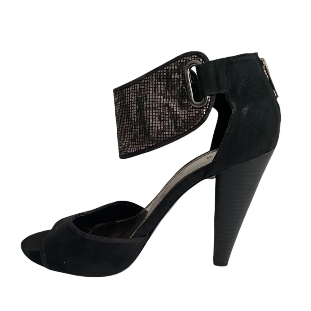 Zara Metallic Detailed Faux Suede Heeled Sandal Size 7.5 - Picture 3 of 8